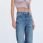 ZARA  textured tweed style corset crop top checkered pattern Photo 3