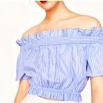 ZARA Basic Striped Ruched Off Shoulder crop top Blue Size S Photo 0