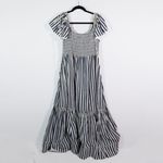 La Ligne Lottie Silk Blend Flutter Sleeve Blue White Stipe Tiered Midi Dress XL Photo 3