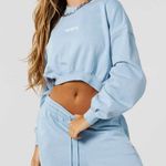 Youngla Crewneck Cropped Long Sleeve Sweatshirt Size Large Blue Photo 6