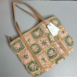 Lucky Brand  Boho Straw Floral Ella Shoulder Bag Tote Purse Green Pink Tan NWT Photo 0