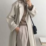 Wool coat long Heather Gray womens belted collar jacket Size XS Photo 2