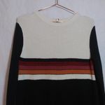 Free People  Striped Color Block Long Bell Sleeve Linen Sweater Mini Dress Size M Photo 2
