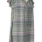 Loft  Dress Shift Tie Neck Ruffle Sleeve Purple Multi Plaid Women’s Size Small Photo 0