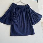 Umgee Off Shoulder Ruffle Bell Sleeve Tunic dress MEDIUM Swiss Dot Blue NWOT Photo 8