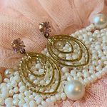 417 10K Pink Gem Yellow Gold Triple Hoop Layered Diamond Cut Earrings Photo 4