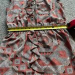 Miss Tina Women’s Coral Brown Geometric Ruffle Short Sleeve Boho Zipper Dress S Photo 8