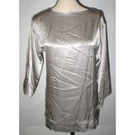 New Womens Designer Josie Natori Silk Blouse Top S NWT Silver Long Sleeves NWT Photo 5
