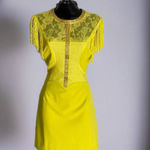 The Clothing Company The Clothing Co Mini Cocktail Dress Glam Yellow Embellished Fringe Lined medium Photo 6
