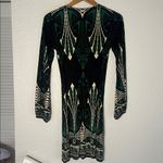 Hale Bob  Black Jewel Green Long Sleeve Dress 100% Silk Rhinestone Boho Artsy Photo 6