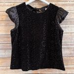 Nanette Lepore Blouse Women’s Size Medium Black Sequin Velvet Satin Tie Back NWT Photo 0