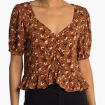 Abound Nordstrom  Smock Front Peplum Top in Brown Floral size Medium Photo 0