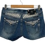 Miss Me  Shorts Womens 28 Blue Denim Lace Rhinestone Embellished Medium Wash Jean Photo 0
