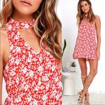 Lulus  Lean Close Red/White Floral Halter Neck Mini Swing Dress  Size XS New Photo 2