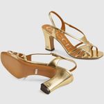 Gucci  GG Gold Metallic Leather Cross Over Strap Slingback Sandals High Heels Photo 2