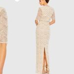 Mac Duggal  94071 Womens Beaded Fringe Quarter Sleeve Column Gown Dress Photo 4