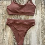 Brown Ribbed Bikini Set NWOT Photo 4