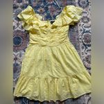 AQUA  V-Neck Ruffled Eyelet Mini Dress Women's Large Yellow Short Flutter Sleeve Photo 6