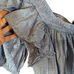 ZARA  Blue Plaid Short Sleeve Cotton Frilly Cold Shoulder Crop Top Women Sz S Photo 3