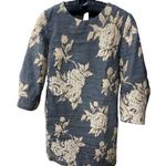 Irene Klarie Floral Embroidered Shift Dress Size UK42 US 8 M Gray Jacquard Gold Photo 0