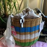 Kate Spade RARE!!Authentic Straw/cotton/leather bucket drawstring Crosby Photo 2