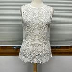 CAbi  Off White Sheer Needle Floral Lace Shell Peplum Tank Top #800 Size Medium Photo 2