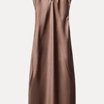 ZARA dress midi maxi satin wedding chocolate brown party cocktail Photo 14