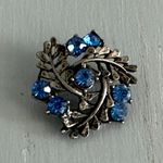 So Beautiful Blue Rhinestone Pewter Vintage Brooch Lots Of Sparkle Photo 0