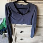 Pretty Little Thing Cropped Navy Half Zip Photo 0