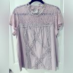 Lavender Cute Lace Blouse Top Short Sleeve High neck w button closure Sz L VGUC Purple Size L Photo 6