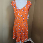 Free People  Like a Lady Orange Citrus Floral Mini Dress Lace Up Back S NWT Photo 6