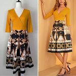 SheIn Mustard Yellow Printed Skirt 3/4 Sleeves Midi Dress, Sz Medium Photo 1