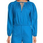 Gianni Bini Camilla Blouse Woven Linen Blend Boat Neck Long Sleeve Blue XS NWT Photo 0