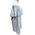 J.Crew Blue & White Stripe Large Ruffle Off Shoulder Knee Length Dress Size L Photo 3