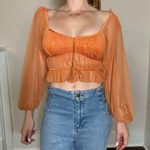 Stunning Sheer Orange Puff Sleeves Corset Long Sleeve Top Size Medium Photo 1