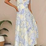 Light Yellow and Blue Floral Sundress with Tie Straps Photo 0