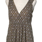 Michael Kors Womens V Neck Blouse Sleeveless Geometric Pleated Tan Size Medium Photo 0