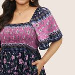 Bloomchic Ditsy Floral Shirred Patchwork Ruffle Sleeve Dress Photo 3