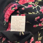 Bright pink and black floral elastic waist knee length skirt with flounce hem Photo 6