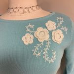 Sag Harbor Vintage 90s Blue and Cream Grandma Sweater with Floral Embroidery Photo 1