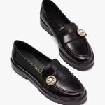 Kate Spade Posh Black Leather Loafers Size 8 NWOB Embellished Jewels Preppy Photo 0