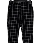 ZARA  Plaid Flat Front Elastic Waist Slim Cropped Pants Pockets XS Black White Photo 2