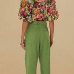 Farm Rio  Green Straight Pleat Pants NWOT Women's Size 27 W29 Cotton High Waist Photo 0