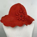 Nonson Crochet Knit Orange Hat with Crochet Flower Photo 1