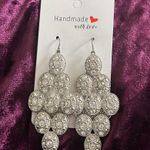 Silver with Faux Diamonds Long Dangle Formal Dress Earrings Photo 1