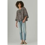 Lucky Brand  Bohemian Hippie Retro 70s Lace Up Peasant Blouse Size Large Photo 2