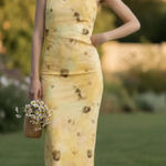 ZARA NWT  BOGGERS FAV TULLE FLORA RUCHED MIDI / MAXI DRESS YELLOW SMALL Photo 0