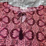 Artisan NY Tunic Top Womens 1X Pink Burgundy Paisley Print Shirt Boho Tassels Photo 3