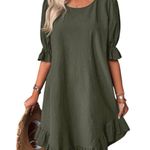 NWT ~ Women's Ruffled Hem Half Sleeve Loose Smocked Midi Dress ~ Plus Size 2XL Green Photo 0