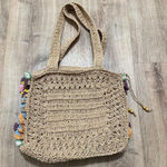 Faded Glory  | Boho Crochet Raffia Straw Floral Appliqué Tote Bag Photo 0
